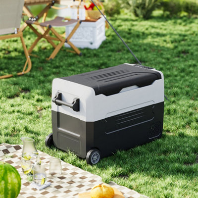 40L Car Refrigerator with Dual Temp with Two Wheels and Handle in White&Black