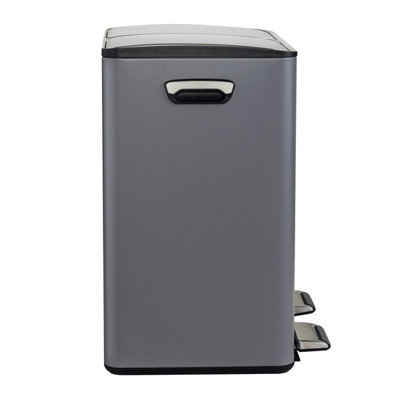 40L Double Compartment Grey Kitchen Bin Rubbish Waste Pedal Bin - 7