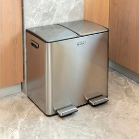 40L Double Compartment Kitchen Bin Stainless Steel Rubbish Pedal