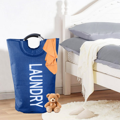 Foldable Large Laundry Hamper With Bag – Collapsible Laundry Basket, Navy Blue, Extra Storage For Home