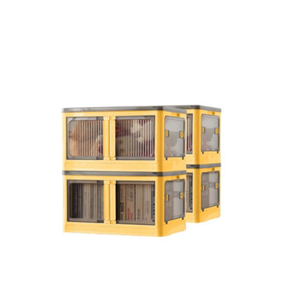40L Yellow Stackable/Folding Plastic Storage Box with 5 Doors on Wheels ...