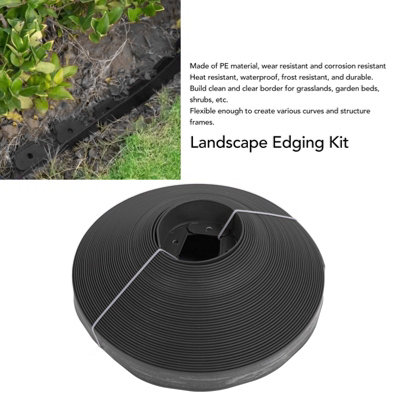 40m Black Landscape Edging Kit with Spikes for Lawns and Flower Beds