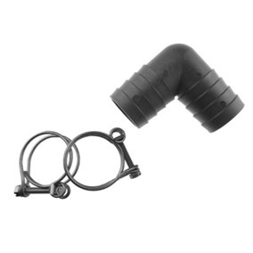 40mm (1.5") pond corrugated flexible pipe/hose elbow connector +2 x matching double wire hose clips