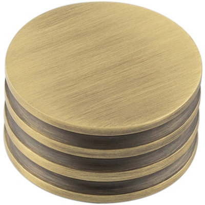 40mm Antique Brass Cupboard Knob with Grooved Detailing - Kitchen Cabinet Knob