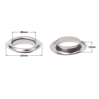 40mm Brass Eyelets with Washers, Rust-Proof Grommets, Silver - 10pcs