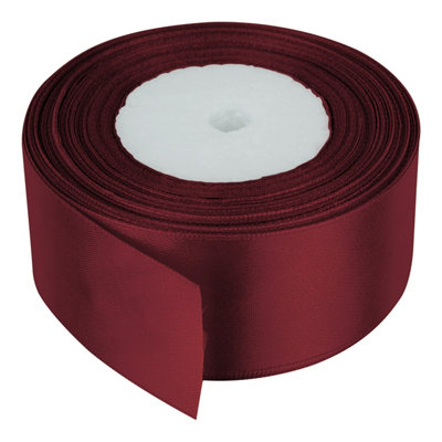 40mm Burgundy Double Sided Satin Polyester Ribbon Roll, 25 metres