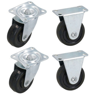 40mm Castor Wheel 4pc Trolley 2 x Fixed & 2 x Swivel Office Rollers