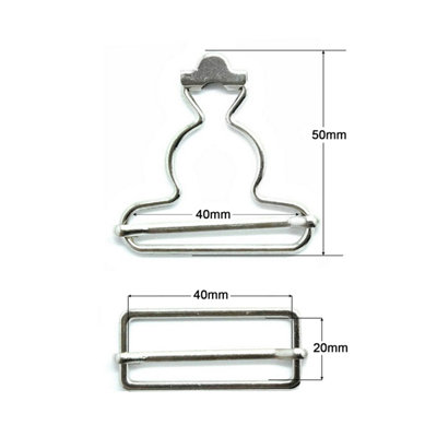 40mm Dungarre Buckle with Slider Buckle, Metal Bib Overalls Brace Buckles, Silver - 2 Sets