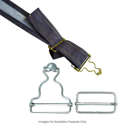 40mm Dungarre Buckle with Slider Buckle, Metal Bib Overalls Brace Buckles, Silver - 2 Sets