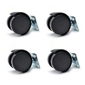 40mm Plastic Swivel Castor Wheel Black Furniture Caster - Without Brake - Pack of 4