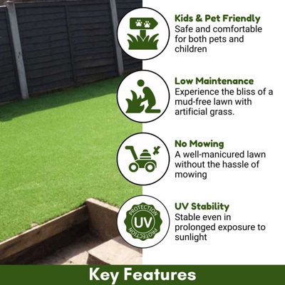 40mm Thick Artificial Grass,Synthetic Outdoor Artificial Grass, Pet-Friendly Outdoor Artificial Grass-4m(13'1") X 4m(13'1")-16m²