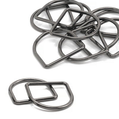 40mm Welded Metal D Ring Buckle for Purse, Pet Collars, Webbing Strap, Gunmetal - 10pcs