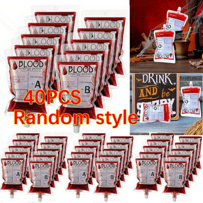 40PCS Halloween Blood Bags for Drinks Halloween Drink Pouches, Reusable ...