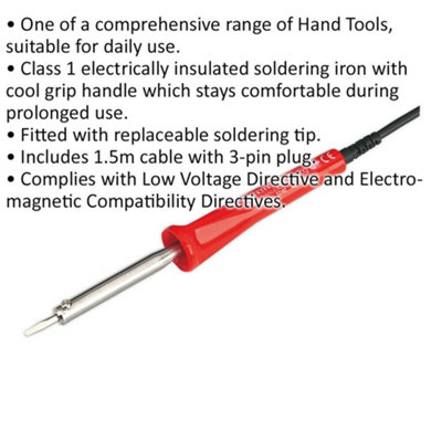 40W / 230V Electric Soldering Iron - Insulated Cool Grip For Prolonged Use