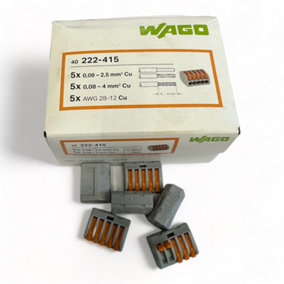 40x 5 Way WAGO 222-415 Series Reusable Electrical Wire Cable Connectors Compact