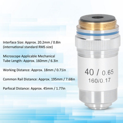 40X Achromatic Microscope Objective with 20.2mm RMS Interface-High Magnification,Silver Finish