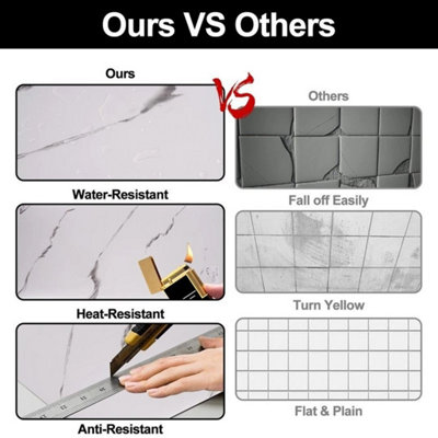 40X Tile Stickers Large Self Adhesive Wall Tiles Bathroom PET Marble ...