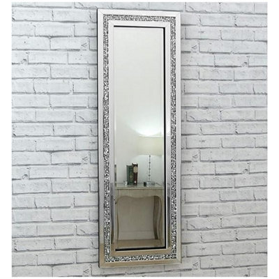 40x120cm Full Length Crushed Diamond Glass Silver Frame Wall Mirror