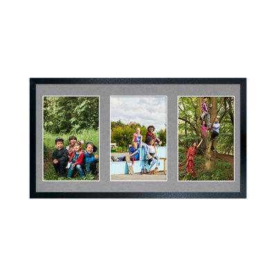 40X20CM Black Sleek Multi Photo Frame with Mid Grey Mount - Holds 3 ...