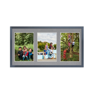 40X20CM Dark Grey Sleek Multi Photo Frame with Mid Grey Mount - Holds 3 ...