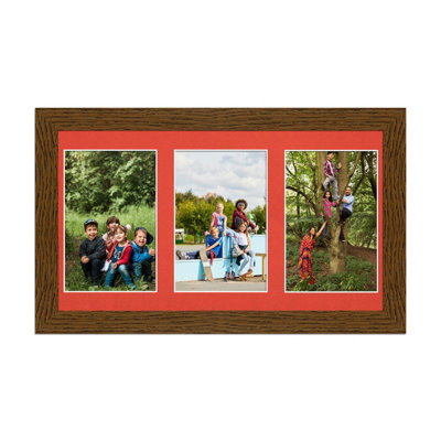 40X20CM DARK OAK MODERN MULTI PHOTO FRAME WITH POPPY RED MOUNT - HOLDS ...