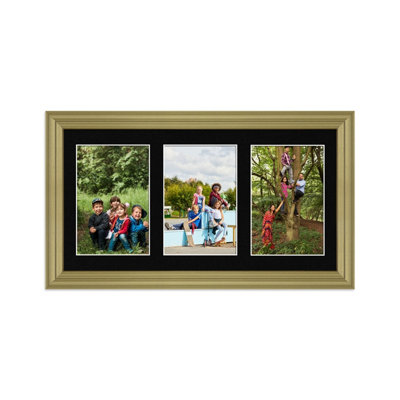 40X20CM Gold Classic Multi Photo Frame with Black Mount - Holds 3 ...