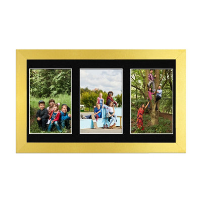 40X20CM Gold Modern Multi Photo Frame with Black Mount - Holds 3 ...