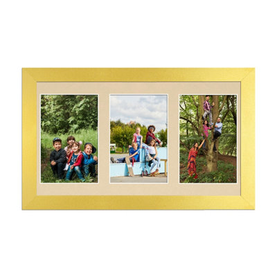 40X20CM Gold Modern Multi Photo Frame with Ivory Mount - Holds 3 ...