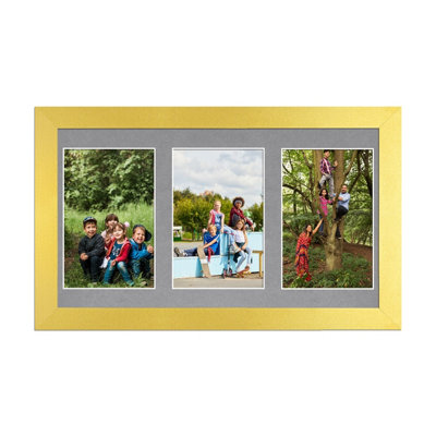 40X20CM Gold Modern Multi Photo Frame with Mid Grey Mount - Holds 3 ...