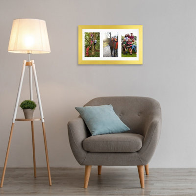 40X20CM Gold Modern Multi Photo Frame with White Mount - Holds 3 ...