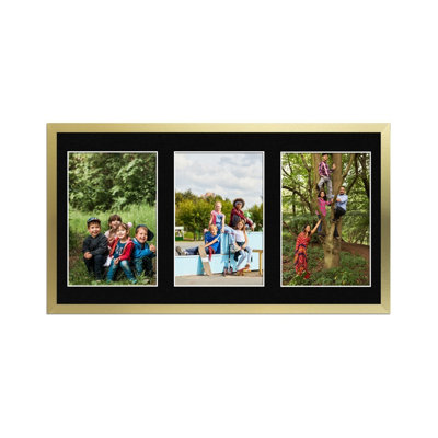 40X20CM Gold Sleek Multi Photo Frame with Black Mount - Holds 3 ...