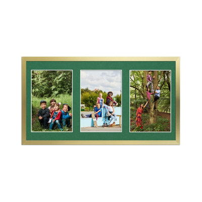 40X20CM Gold Sleek Multi Photo Frame with Emerald Mount - Holds 3 ...