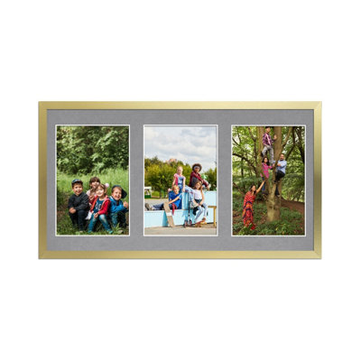 40X20CM Gold Sleek Multi Photo Frame with Mid Grey Mount - Holds 3 ...