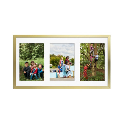 40X20CM Gold Sleek Multi Photo Frame with White Mount - Holds 3 ...
