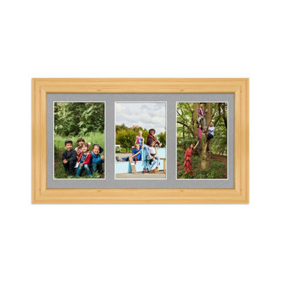 40X20CM Light Oak Classic Multi Photo Frame with Silver Mount - Holds 3 ...