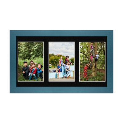 40X20CM Navy Blue Modern Multi Photo Frame with Black Mount - Holds 3 ...