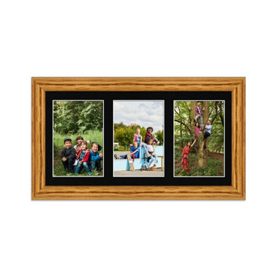 40X20CM Oak Classic Multi Photo Frame with Black Mount - Holds 3 ...