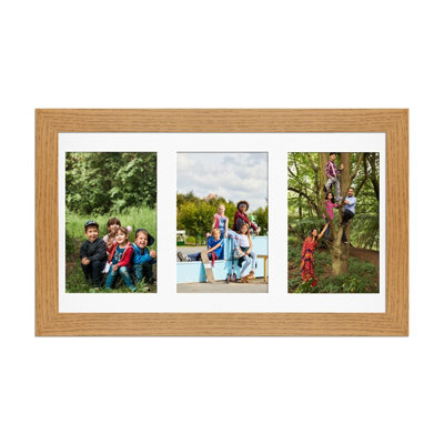 40X20CM Oak Modern Multi Photo Frame with White Mount - Holds 3 ...