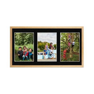 40X20CM Oak Sleek Multi Photo Frame with Black Mount - Holds 3 ...