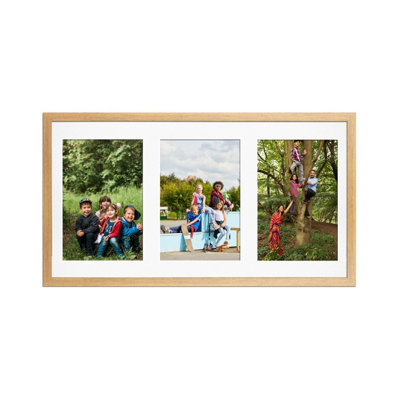 40X20CM Oak Sleek Multi Photo Frame with White Mount - Holds 3 ...