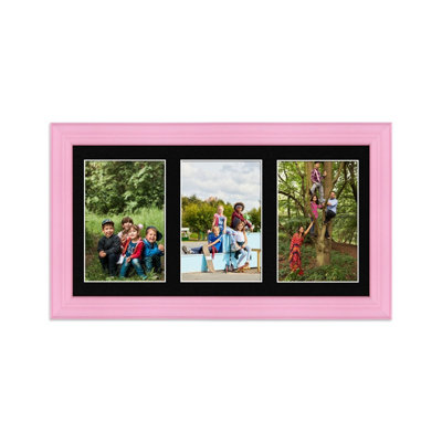 40X20CM PASTEL PINK CLASSIC MULTI PHOTO FRAME WITH BLACK MOUNT - HOLDS ...