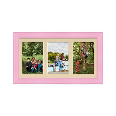 40X20CM Pastel Pink Classic Multi Photo Frame with Ivory Mount - Holds ...
