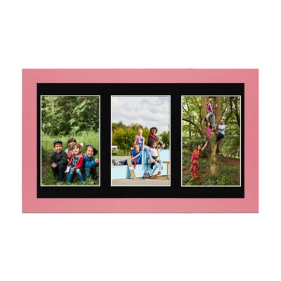 40X20CM Pastel Pink Modern Multi Photo Frame with Black Mount - Holds 3 ...