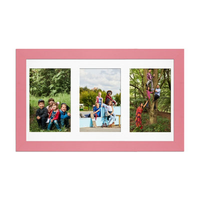 40X20CM Pastel Pink Modern Multi Photo Frame with White Mount - Holds 3 ...