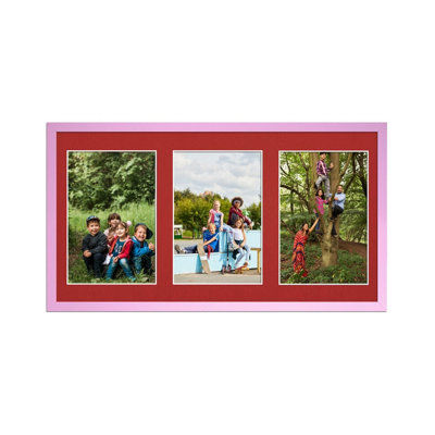 40X20CM Pastel Pink Sleek Multi Photo Frame with Crimson Mount - Holds ...