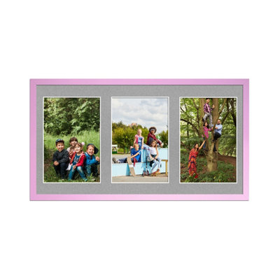 40X20CM Pastel Pink Sleek Multi Photo Frame with Silver Mount - Holds 3 ...