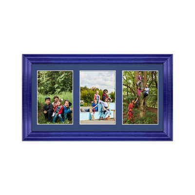 40X20CM Purple Classic Multi Photo Frame with Blue Mount - Holds 3 ...