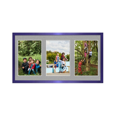 40X20CM Purple Sleek Multi Photo Frame with Silver Mount - Holds 3 ...