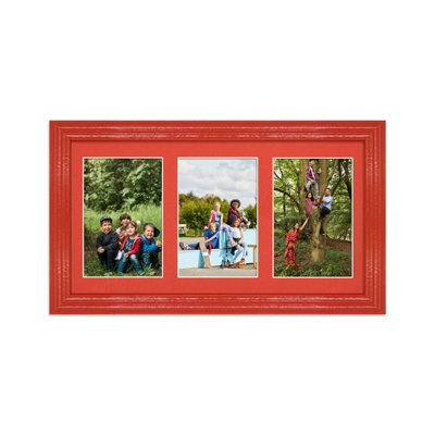 40X20CM Red Classic Multi Photo Frame with Poppy Red Mount - Holds 3 ...