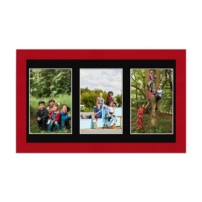 40X20CM Red Modern Multi Photo Frame with Black Mount - Holds 3 ...